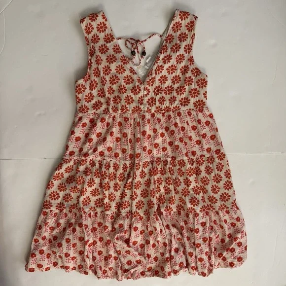 Japna Womens Red Floral Mini Dress V Neck Sleeveless Size Small Tiered Country - Picture 2 of 5